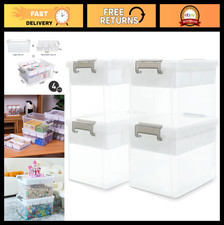 Clear Craft Organizers 17QT Storage Box with Tray - 4 Pack, Stackable Durable