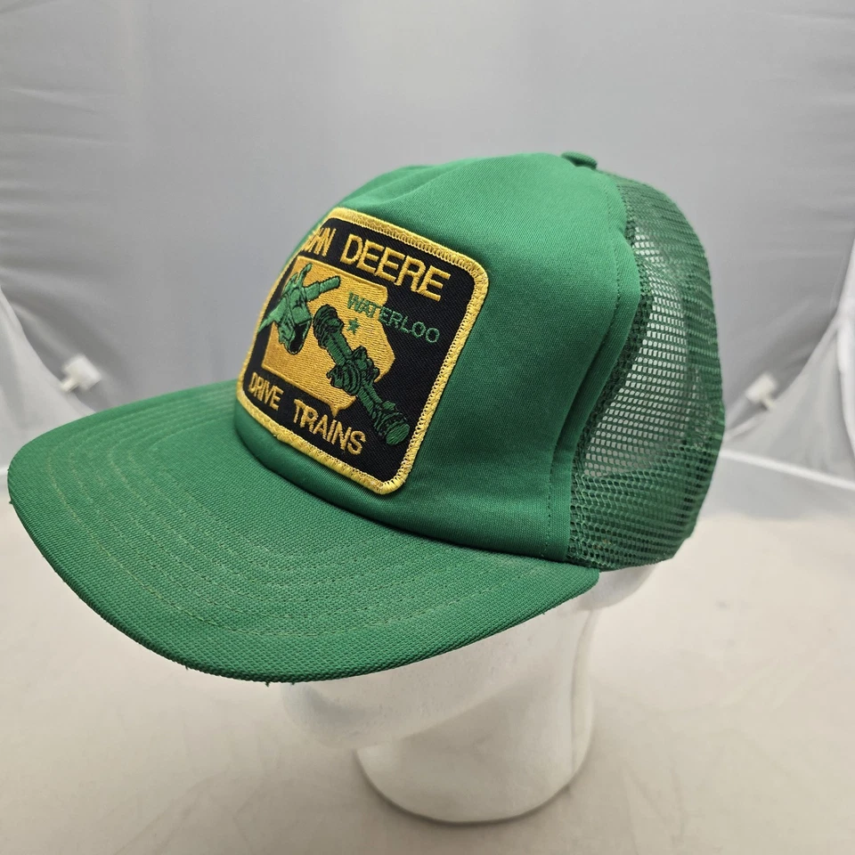 John Deere Waterloo Snapback Hat Patch Drive Trains USA Mesh Vintage Green JD - Image 4 of 4