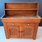 Antique Oak Dry Sink Cabinet with High Back Shelf – Primitive Farmhouse Style
