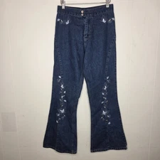 Gitano Womens Vintage Floral Butterfly Embroidered Flare Jeans Size 14 Fairycore
