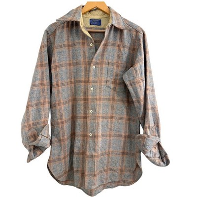 Pendleton Mens Wool Plaid Shirt Medium Vintage Button Up Brown Blue USA Heritage