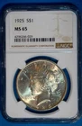 1925-P U.S. PEACE SILVER DOLLAR - KM#150 - NGC SLABBED - MS65