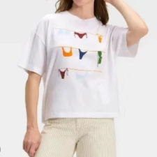 NWT Universal Thread Bikini Graphic White Boxy T Shirt Size XS