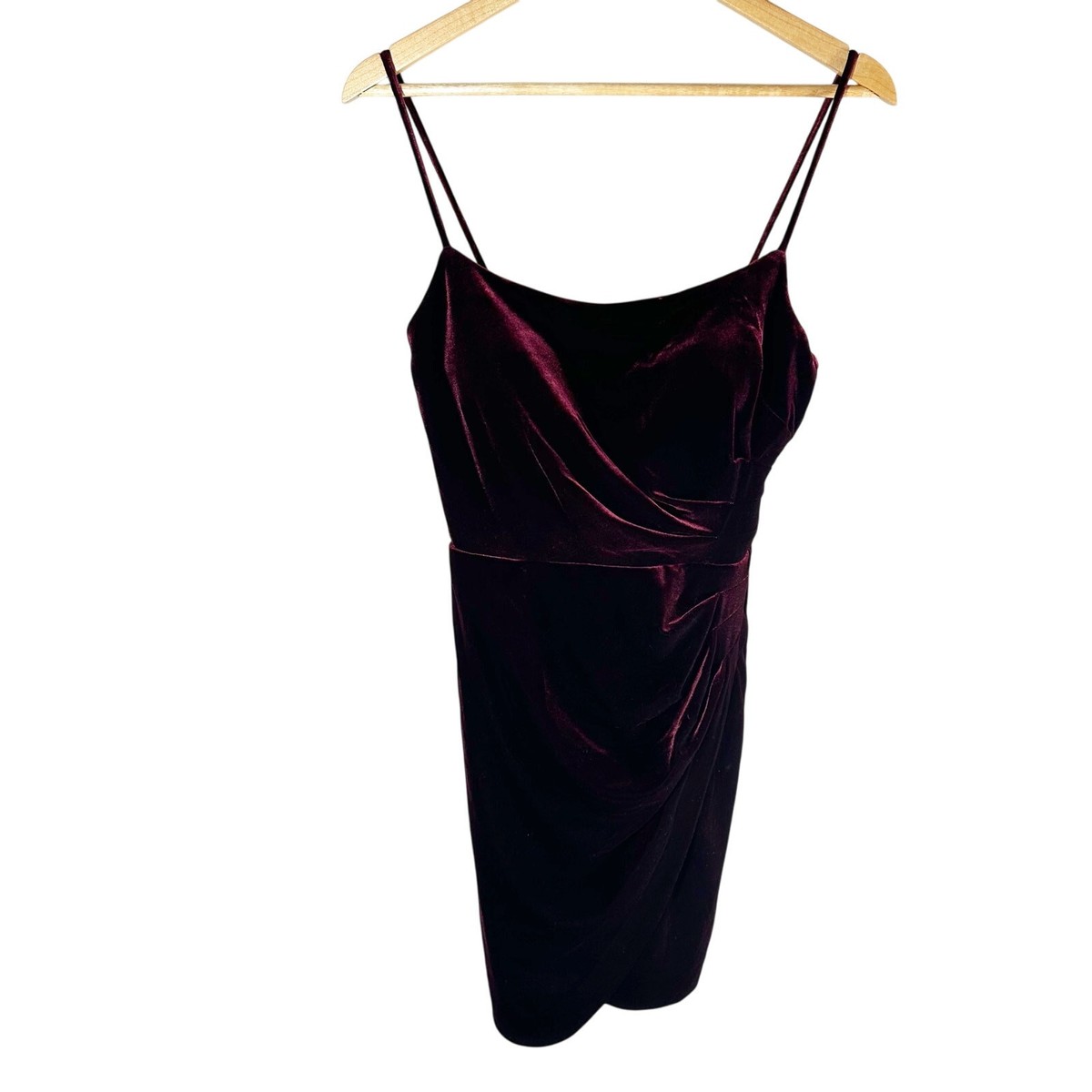 AQUA Ruched Velvet Mini Party Stretch Holiday Dress Size 8 Burgundy