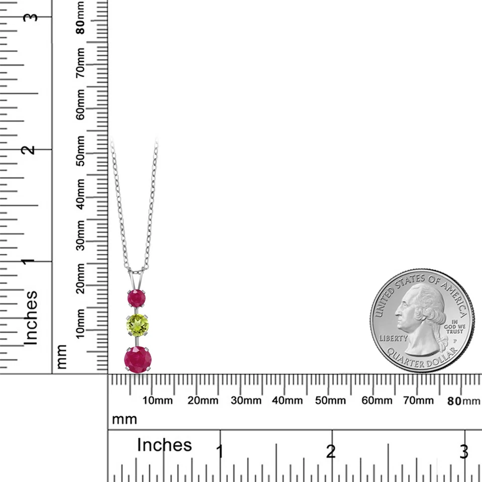 Collar colgante de 3 piedras de rubí de plata de ley 925 para mujer (1,90 quilates), Foto 2 de 4