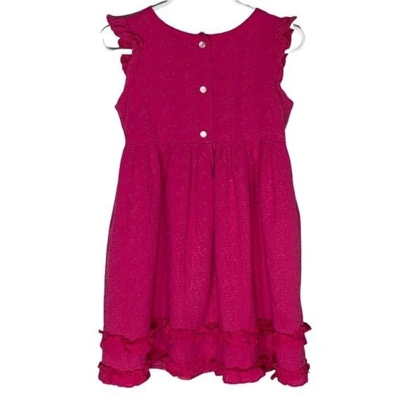 Vestido de verão Chaps meninas tamanho 5 ilhós renda rosa algodão babados crianças - Imagem 2 de 4