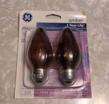 GE Amber Light Bulbs 25W Medium Base Decorative Candle 2 Pack Open Box