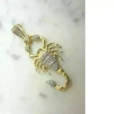 1.70Ct Round Cut Real Moissanite Scorpion Pendant 14k Yellow Gold Plated Silver