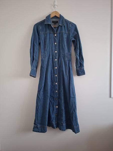 Witchery Blue Denim Collared Button Front Shirt Midi Dress Pockets Size 6