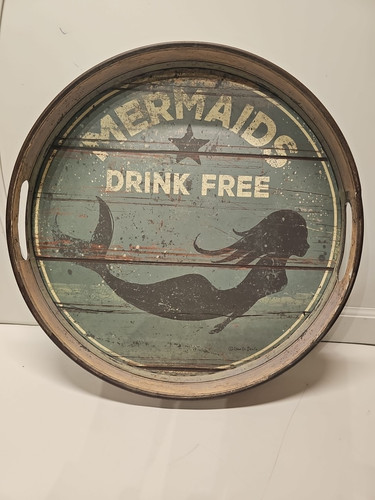 MERMAID COASTAL DECOR Primitives By Kathy / Dan DiPaolo Metal Bar Tray 13" - Picture 1 of 7