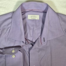 Eton Contemporary Fit Dress Shirt Purple Herringbone Chevron Mens 17/43