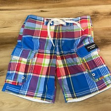 Abercrombie  Fitch Mens Plaid Cargo Swim Trunks Medium Tugger Blue Red