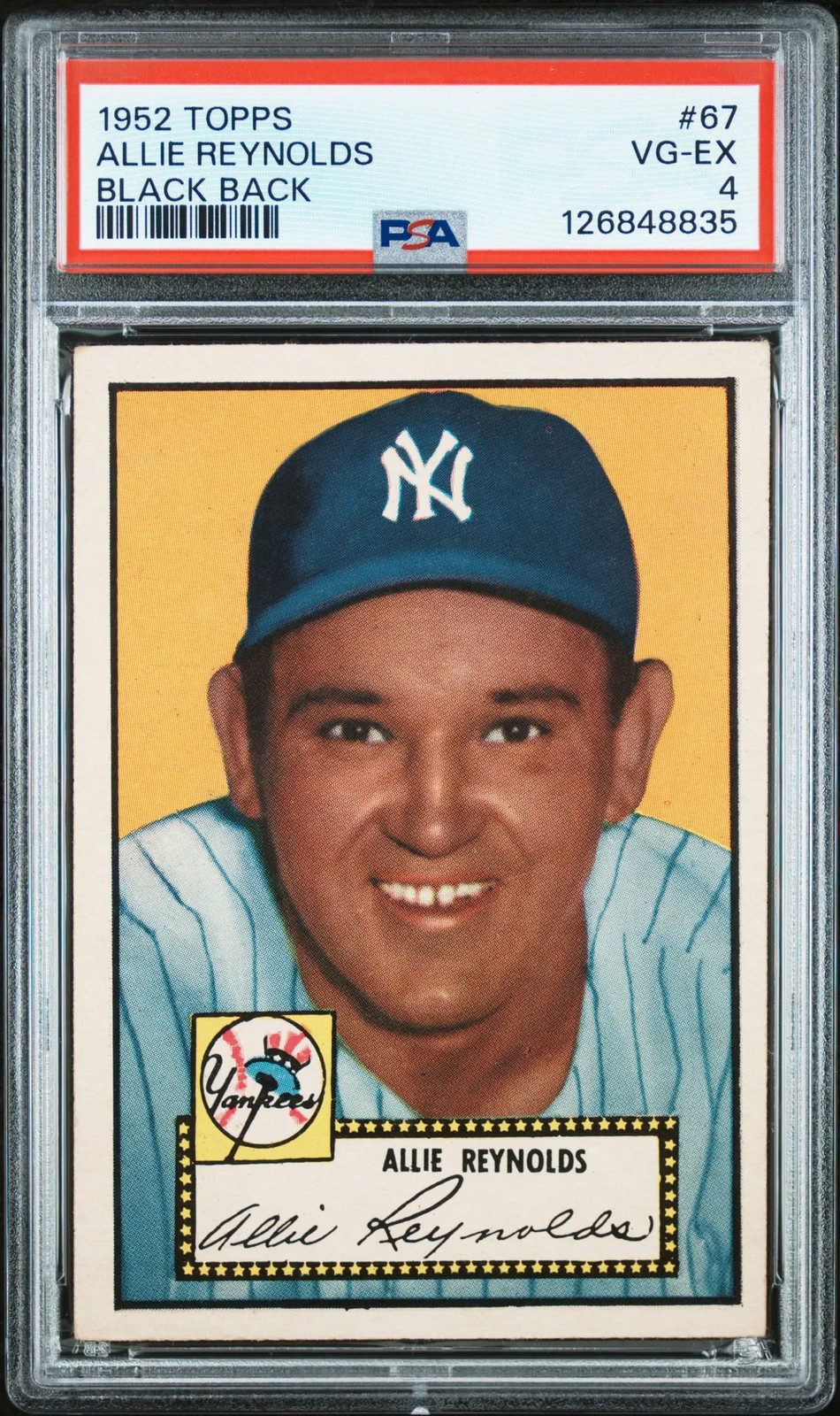 1952 Topps #67 Allie Reynolds Black Back PSA 4 VG-EX (835)!!