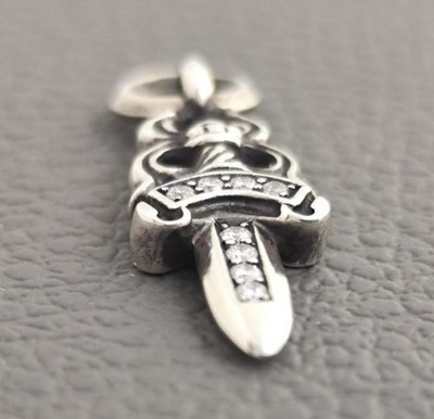 アクセサリー Chrome Hearts Dagger Charm Chrome Hearts #5 Dagger Charm Pave Diamond Silver Necklace Top