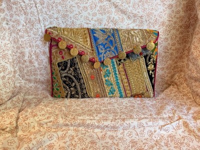Boho Patchwork Embroidered Coin Embellished Clutch Bag