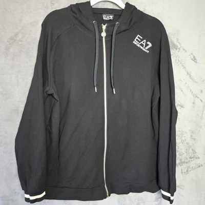 Emporio Armani EA7 Hoodie Womens EU 3X Black Full Zip Logo Sweatshirt EA7 Casual
