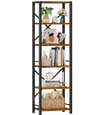 6 Tier Tall Bookshelf, Industrial Narrow Bookcase, Display Standing Shelf Uni...