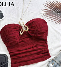 SOLEIA Strapless Ruched Solid Corset Bustier ...
