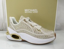 Michael Kors Toni Trainer Lace Up Sneakers Studs and Stones Cream Gold Size 7.5