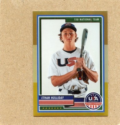 2023 Panini USA Baseball Stars & Stripes Gold Prizm Holo Ethan Holliday #30 RC