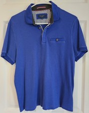 Ted Baker London Polo Shirt Men's 4 Royal Blue Textured Preppy Short Sleeve