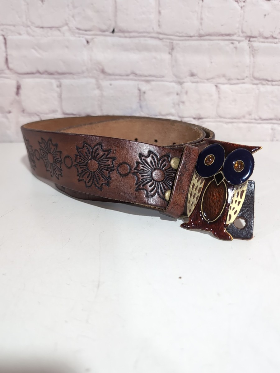 Vintage Hollister Y2K Leather Owl Belt Sz S Boho Enamel  display picture 2