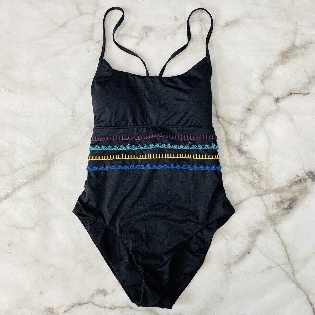 Soluna Women's Embroidered Crisscross One-Piece Swimsuit - Removable Pads, Adjustable Straps