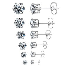 6 Pairs Stud Earrings Set,Clear Cubic Zirconia 316L Stainless Steel Earrings ...
