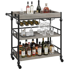 3 Tier Rolling Industrial Design Rustic Wooden Bar Kitchen Cart Trolley Wheels