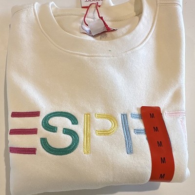 Esprit Women's White Logo Crew Neck Fleece Cotton Pullover Sweatshirt Size M