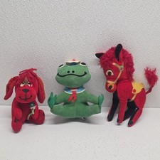Vintage Dakin Dream Pets Set of 3 - Red Dog, Sailor Frog  Red Horse Plush