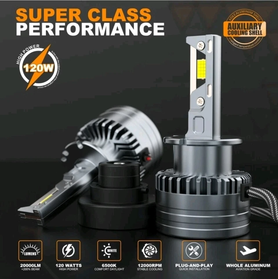 DLumina D2S LED Xenon Headlight Bulbs 20000LM 120W 6500K White CANBUS Error Free - Image 2 of 4