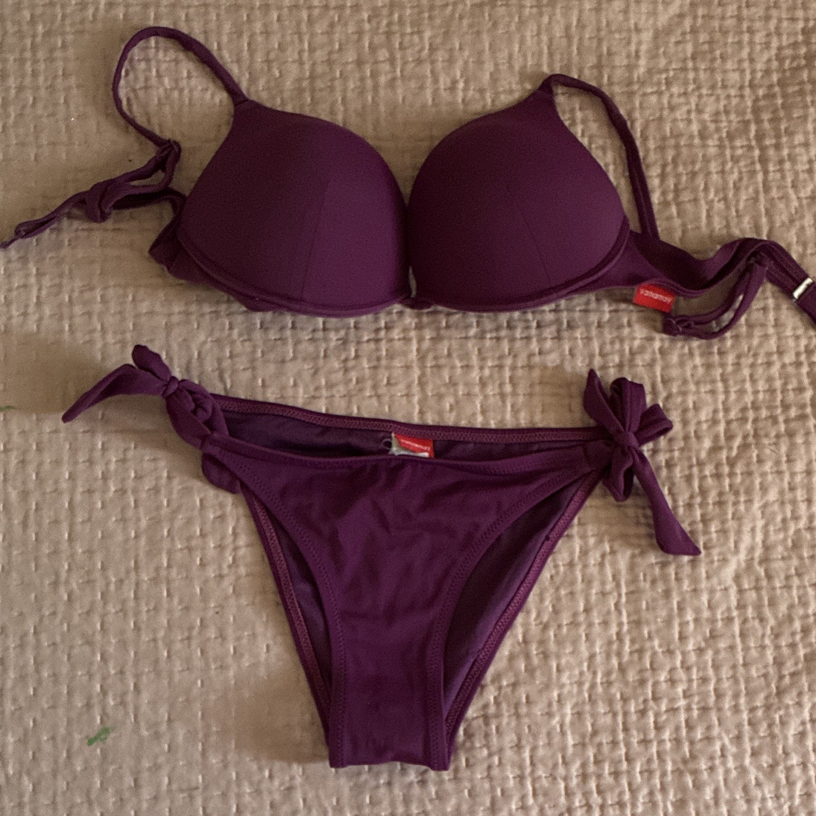 Yamamay bikini donna viola tinta unita 2 pezzi con ferretto slip laccetti 38