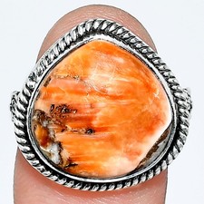 Kingman Orange Dahlia Turquoise 925 Sterling Silver Ring Size 8 R-1067