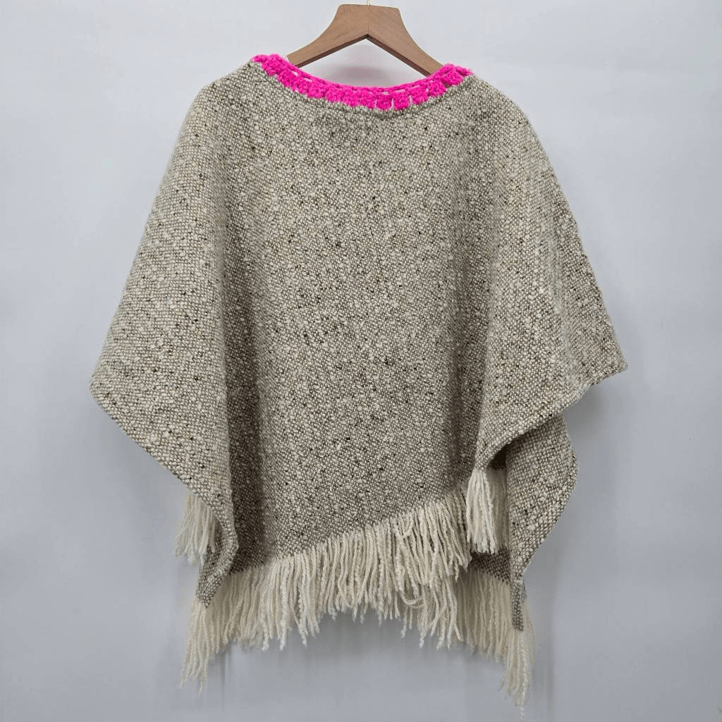 Studio Donegal Poncho Hand Woven Tweed Wool Fringe View 6
