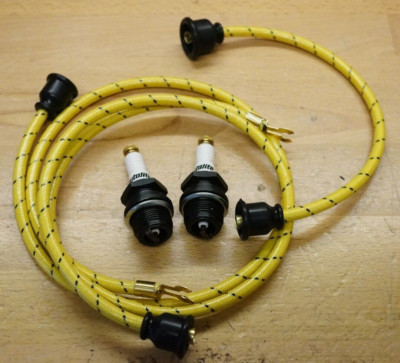Yellow Black Cloth Copper Core Spark Plugs & Wires Set to fit Early John Deere B