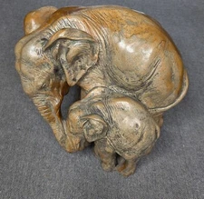 Collectible Elephant and Calf Sculpture Figure 11" 