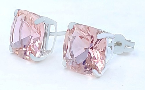 GENUINE 7.68 Cts MORGANITE STUD EARRINGS 14K WHITE GOLD - Free Appraisal Service - Picture 4 of 7