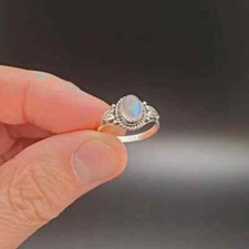 925 Sterling Silver Natural Labradorite Ring Gemstone Women Jewelry For Her A 60