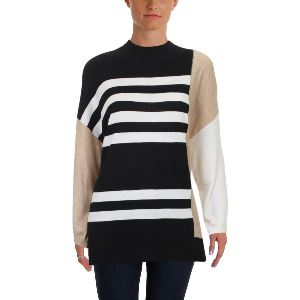 Vince Camuto Womens Drop Shoulder Colorblock Turtleneck Sweater Top Size Xxs