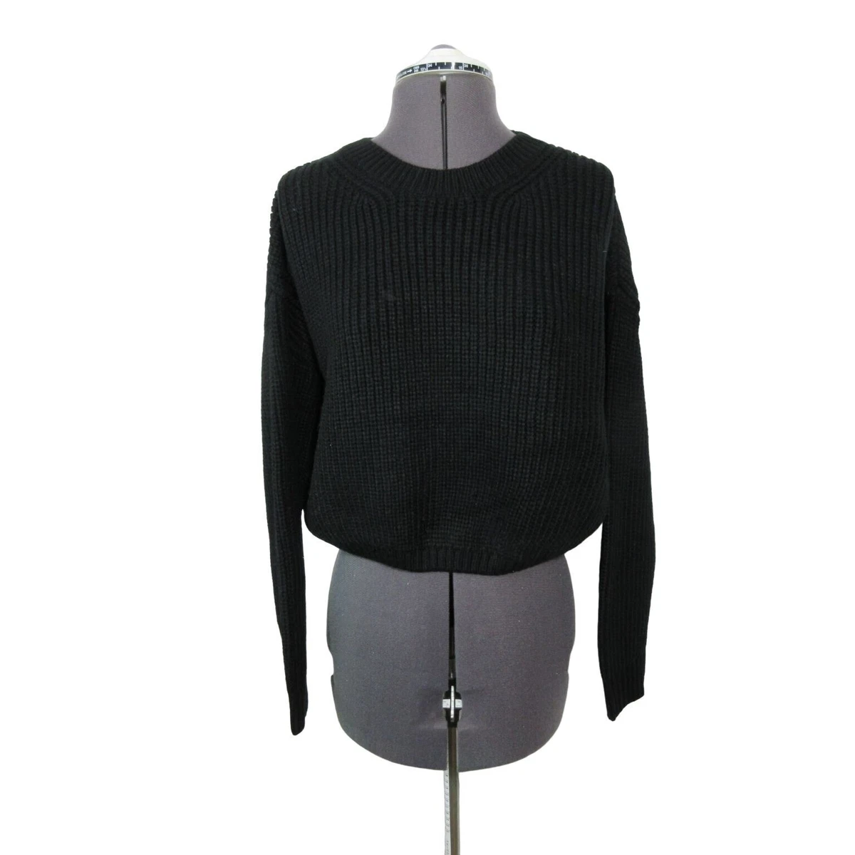 Elodie women s black crew neck chunky rib knit crop pullover sweater XL
