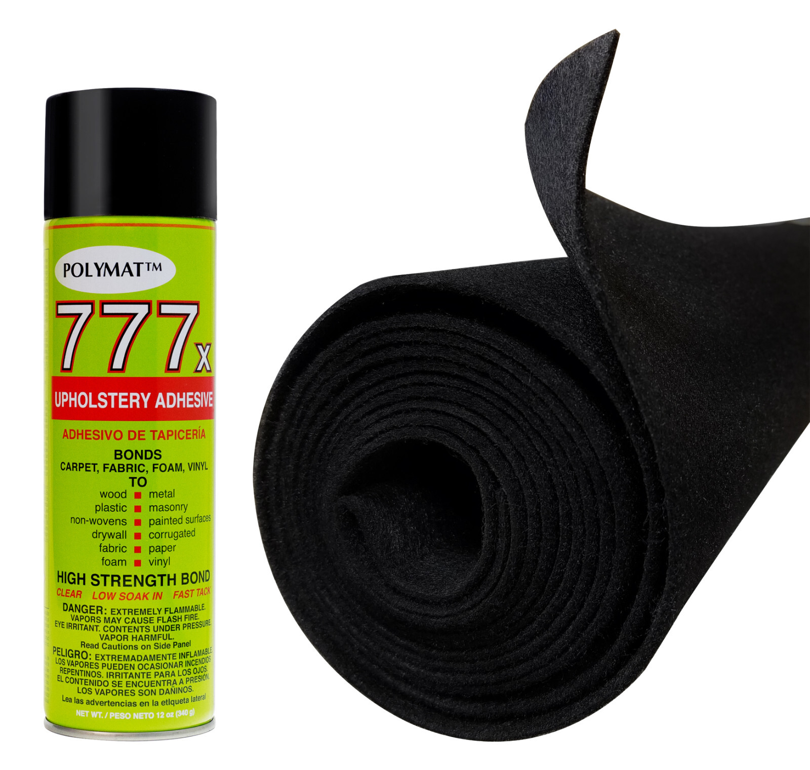 Polymat Heavy Duty 12' x 45" Carpet Black S60 +1 777 glue for Boat Trailer Bunk 