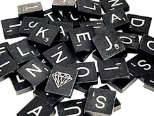 Scrabble Deluxe Onyx Black Tiles Silver Letters Diamond Individual Replacements