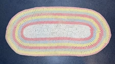 Vintage 1950s 1960s Nylon Braided Rag Rug Oval Pink Purple Yellow EXCELLENT