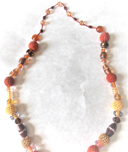 COLLIER SAUTOIR CROCHET CREATION COUTURE S RAISONNIER PAMPILLE CURCUMA - Picture 3 of 4