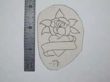 vtg 1960s 70s Tattoo Flash acetate stencil Rose Heart Banner signed RS4