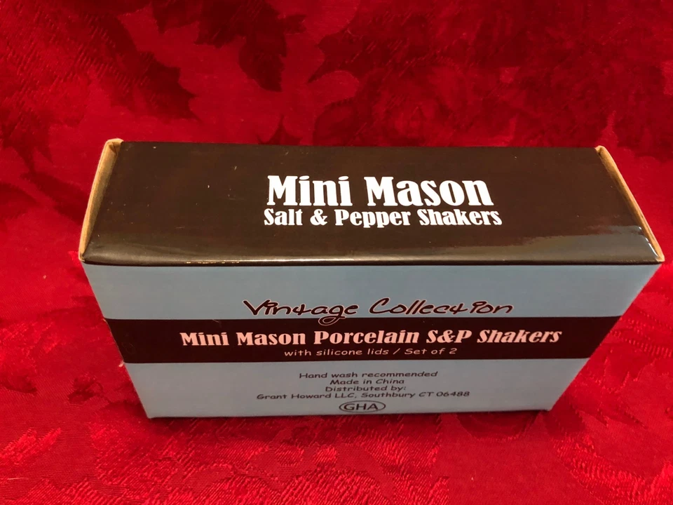 Juego de coctelera de sal y pimienta frascos de vidrio blanco azul tarro de albañil con mango de 3 pulgadas de alto nuevo en caja Foto 4 de 4