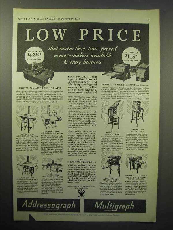 1933 Addressograph-Multigraph Machine Ad - Low Price | eBay