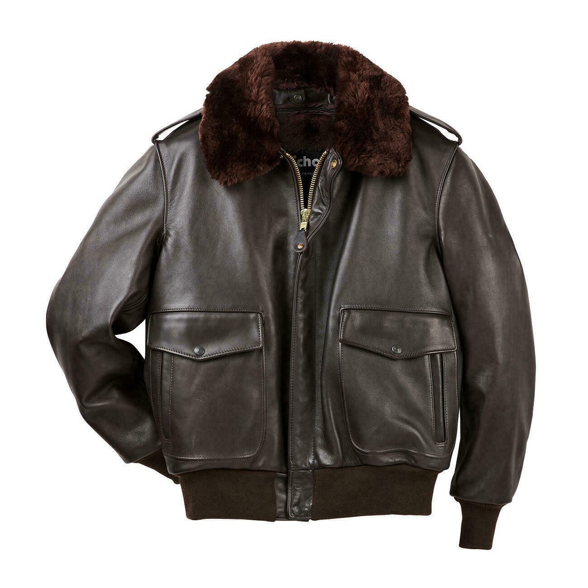 G-1 AVIATOR A2 LOOP MEN'S BOMBER BROWN SHEARLING FUR COLLAR REAL LEATHER  JACKET