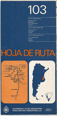 Ancient Argentine Map Mappa Cart Datenblatt von / Aus Route 103 Auto Club Ford
